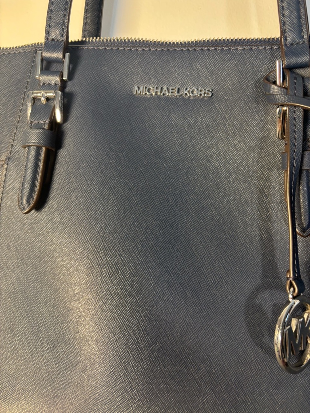 Michael Kors Navy Saffiano Tote with MK Charm - Picture 3 of 11
